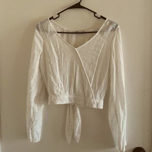 Hollister White Long Sleeve Blouse Crop-top